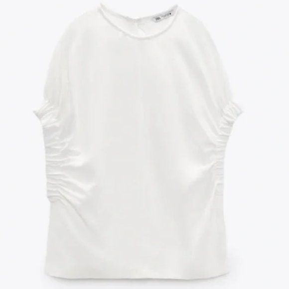 ZARA White Ruched Cocoon Sleeve Blouse - Picture 5 of 7